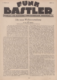 Funk Bastler : Fachblatt des Deutschen Funktechnischen Verbandes E.V., 11. März 1927, Heft 11.