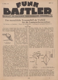 Funk Bastler : Fachblatt des Deutschen Funktechnischen Verbandes E.V., 8. April 1927, Heft 15.