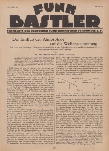 Funk Bastler : Fachblatt des Deutschen Funktechnischen Verbandes E.V., 14. April 1927, Heft 16.
