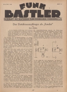 Funk Bastler : Fachblatt des Deutschen Funktechnischen Verbandes E.V., 22. April 1927, Heft 17.