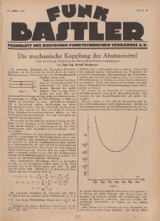 Funk Bastler : Fachblatt des Deutschen Funktechnischen Verbandes E.V., 29. April 1927, Heft 18.