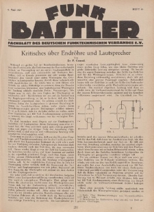 Funk Bastler : Fachblatt des Deutschen Funktechnischen Verbandes E.V., 6. Mai 1927, Heft 19.