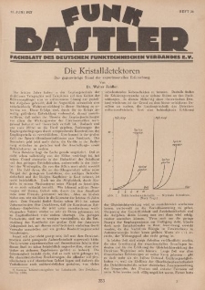 Funk Bastler : Fachblatt des Deutschen Funktechnischen Verbandes E.V., 17. Juni 1927, Heft 25.