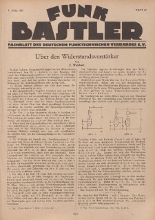 Funk Bastler : Fachblatt des Deutschen Funktechnischen Verbandes E.V., 1. Juli 1927, Heft 27.