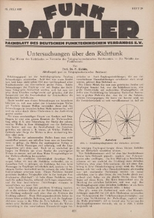 Funk Bastler : Fachblatt des Deutschen Funktechnischen Verbandes E.V., 15. Juli 1927, Heft 29.