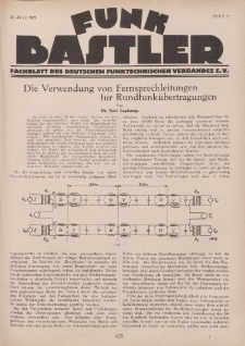 Funk Bastler : Fachblatt des Deutschen Funktechnischen Verbandes E.V., 29. Juli 1927, Heft 31.
