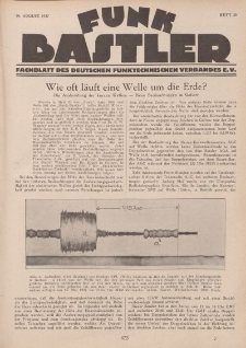 Funk Bastler : Fachblatt des Deutschen Funktechnischen Verbandes E.V., 26. August 1927, Heft 35.