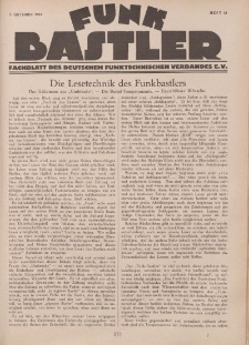 Funk Bastler : Fachblatt des Deutschen Funktechnischen Verbandes E.V., 7. Oktober 1927, Heft 41.