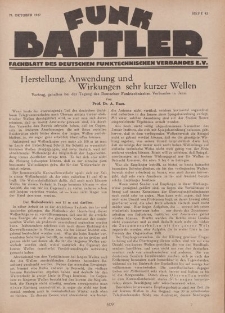 Funk Bastler : Fachblatt des Deutschen Funktechnischen Verbandes E.V., 21. Oktober 1927, Heft 43.