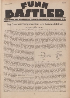 Funk Bastler : Fachblatt des Deutschen Funktechnischen Verbandes E.V., 4. Januar 1929, Heft 1.