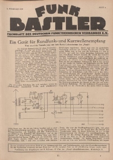 Funk Bastler : Fachblatt des Deutschen Funktechnischen Verbandes E.V., 8. Februar 1929, Heft 6.