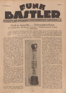 Funk Bastler : Fachblatt des Deutschen Funktechnischen Verbandes E.V., 29. März 1929, Heft 13.