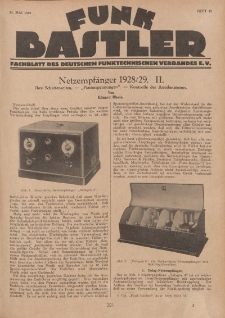 Funk Bastler : Fachblatt des Deutschen Funktechnischen Verbandes E.V., 24. Mai 1929, Heft 21.