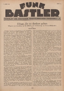 Funk Bastler : Fachblatt des Deutschen Funktechnischen Verbandes E.V., 7. Juni 1929, Heft 23.