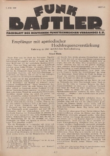 Funk Bastler : Fachblatt des Deutschen Funktechnischen Verbandes E.V., 5. Juli 1929, Heft 27.