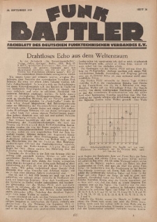 Funk Bastler : Fachblatt des Deutschen Funktechnischen Verbandes E.V., 20. September 1929, Heft 38.