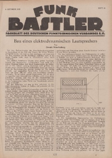 Funk Bastler : Fachblatt des Deutschen Funktechnischen Verbandes E.V., 4. Oktober 1929, Heft 40.