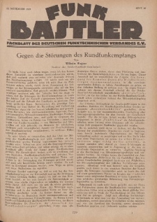 Funk Bastler : Fachblatt des Deutschen Funktechnischen Verbandes E.V., 15. November 1929, Heft 46.