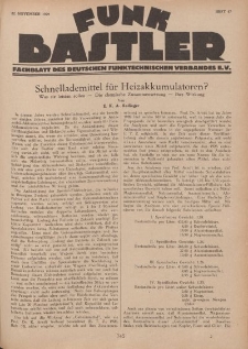 Funk Bastler : Fachblatt des Deutschen Funktechnischen Verbandes E.V., 22. November 1929, Heft 47.