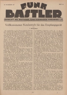 Funk Bastler : Fachblatt des Deutschen Funktechnischen Verbandes E.V., 29. November 1929, Heft 48.