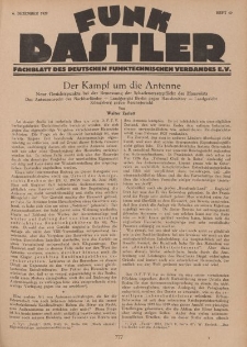 Funk Bastler : Fachblatt des Deutschen Funktechnischen Verbandes E.V., 6. Dezember 1929, Heft 49.