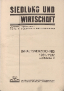 Siedlung und Wirtschaft : Zeitschrift für Wohn- und Siedlungswesen (Inhalt), 1931