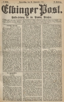 Elbinger Post, Nr.216 Donnerstag 16 September 1875, 2 Jh