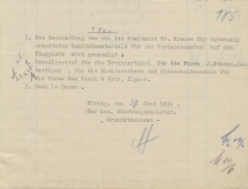 Urząd Gruntowy w Elblągu zatwierdza zakup materiałów sanitarnych dla lotniska w Elblągu - notatka służbowa z dnia 20.06.1934 r.