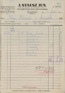 Rachunek wystawiony przez firmę J. Staesz, jun., Elbing (29.06.1934 r. z adnotacją)
