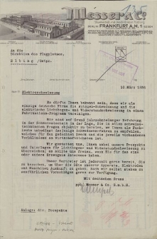 Messer & CO G.m.b.H, Frankfurt - Straż Lotnicza w Elblągu - korespondencja (10.03.1934)