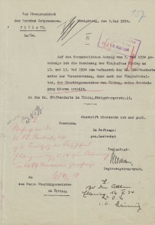 Der Oberpräsident der Provinz Ostpreußen, Königsberg - SS Standarte in Elbing - pismo z dnia 07.05.1934 r.