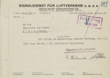 Signaldienst für Luftverkehr G.m.b.H, Berlin - Magistrat der Stadt Elbing - korespondencja (14.06.1933)