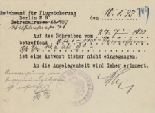 Reichsamt für Flugsicherung, Berlin - Magistrat der Stadt Elbing - korespondencja (10.08.1933 r.)