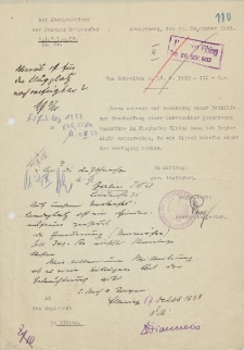 Oberpräsident der Provinz Ostpreuβen, Königsberg - Magistrat der Stadt Elbing - korespondencja (23.09.1933 r.)