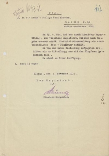 Magistrat der Stadt Elbing - Osram-Philips Neon A.G. Berlin - korespondencja (6.11.1933 r.)
