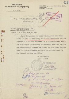 Der Präsident des Reichsamts für Flugsicherung, Berlin - Magistrat der Stadt Elbing - korespondencja (14.11.1933 r.)