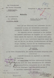 Der Oberpräsident der Provinz Ostpreuβen, Königsberg - Herr Oberbürgermeister Elbing - korespondencja (24.03.1934 r.)