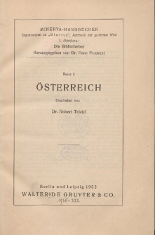 Minerva-Handbücher. 1. Abteilung, Die Bibliotheken. Österreich, 1932, Bd. 2.
