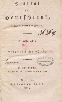 Journal für Deutschland, historisch, politischen Inhalts, 1815, Bd. 1.