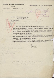 Deutsche Reichsbahn-Gesellschaft (DRG), Marienburg - Herr Oberbürgermeister Grundstücksamt in Elbing (26.11.1934 r.)