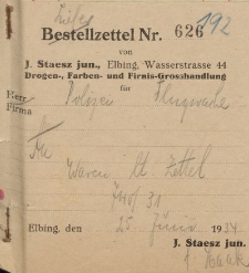 Firma J. Staesz jun., Elbing (rachunek nr 626)