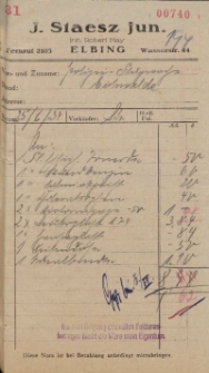 Firma J. Staesz jun., Elbing (rachunek nr 00740)