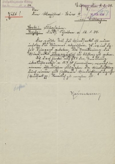 Polizeiflugwache Elbing - Oberbürgermeister Elbing - korespondencja (09.02.1934 r.)
