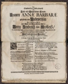 Bey Standmässiger Leichbegängnüss [...] Frauen Annae Barbarae gebohrnen von Pudewelssin [...]