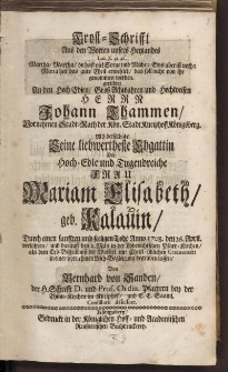 Trost-Schrift [...] Herrn Johann Thammen [...] Frau Mariam Elisabeth geb. Kalauin [...]
