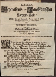 Bey dem beglückten Feyerabend- und Jacobsonischen Hochzeit-Feste […]