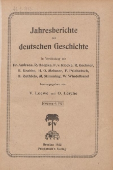 Jahresberichte der Deutschen Geschichte, Jahrgang 4 :1921