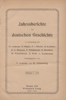 Jahresberichte der Deutschen Geschichte, Jahrgang 5 :1922