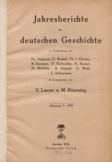 Jahresberichte der Deutschen Geschichte, Jahrgang 7 :1924