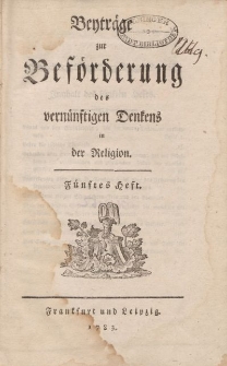 Beyträge zur Beförderung des vernünftigen Denkens in der Religion, Fünftes Heft